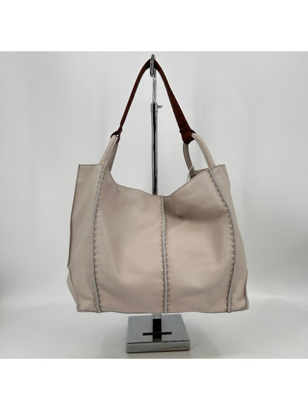 The Sak Los Feliz Tote Stone Leather Magnetic Snap Shoulder Strap Pebbled Lined
